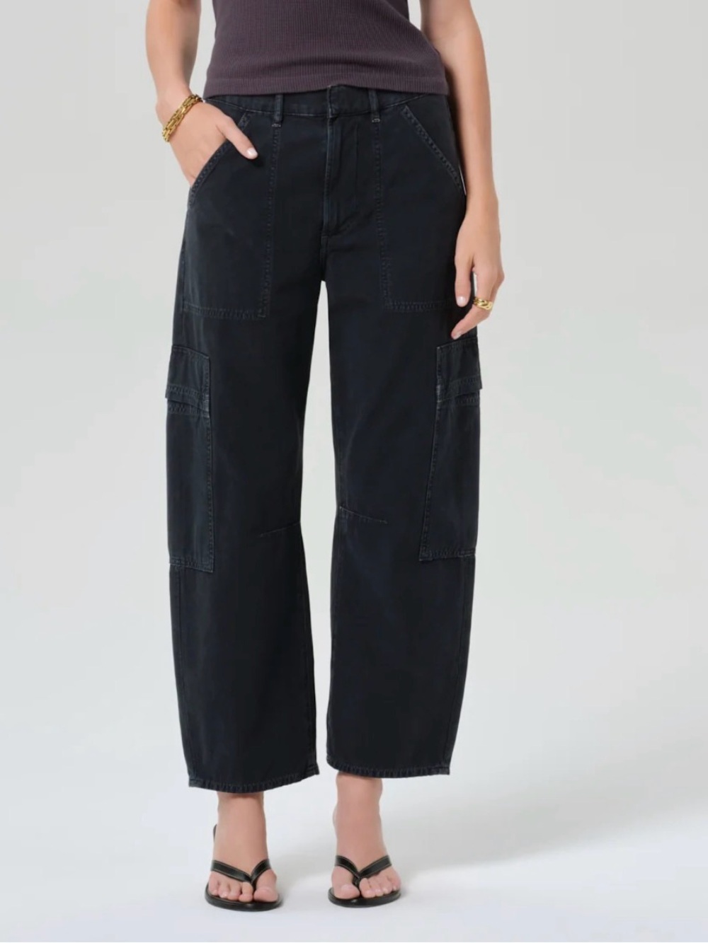 Citizens of Humanity Marcelle Low Rise Barrel Cargo Pants in Washed Black